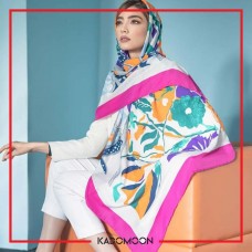 روسری نخی صورتی گلدار — نمای ۱