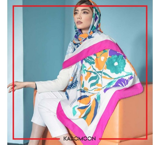 روسری نخی صورتی گلدار